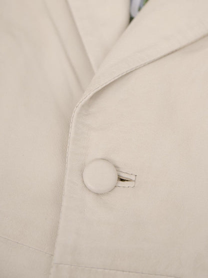 Women's Leather Blazer Jacket – Tailored Beige Single Button