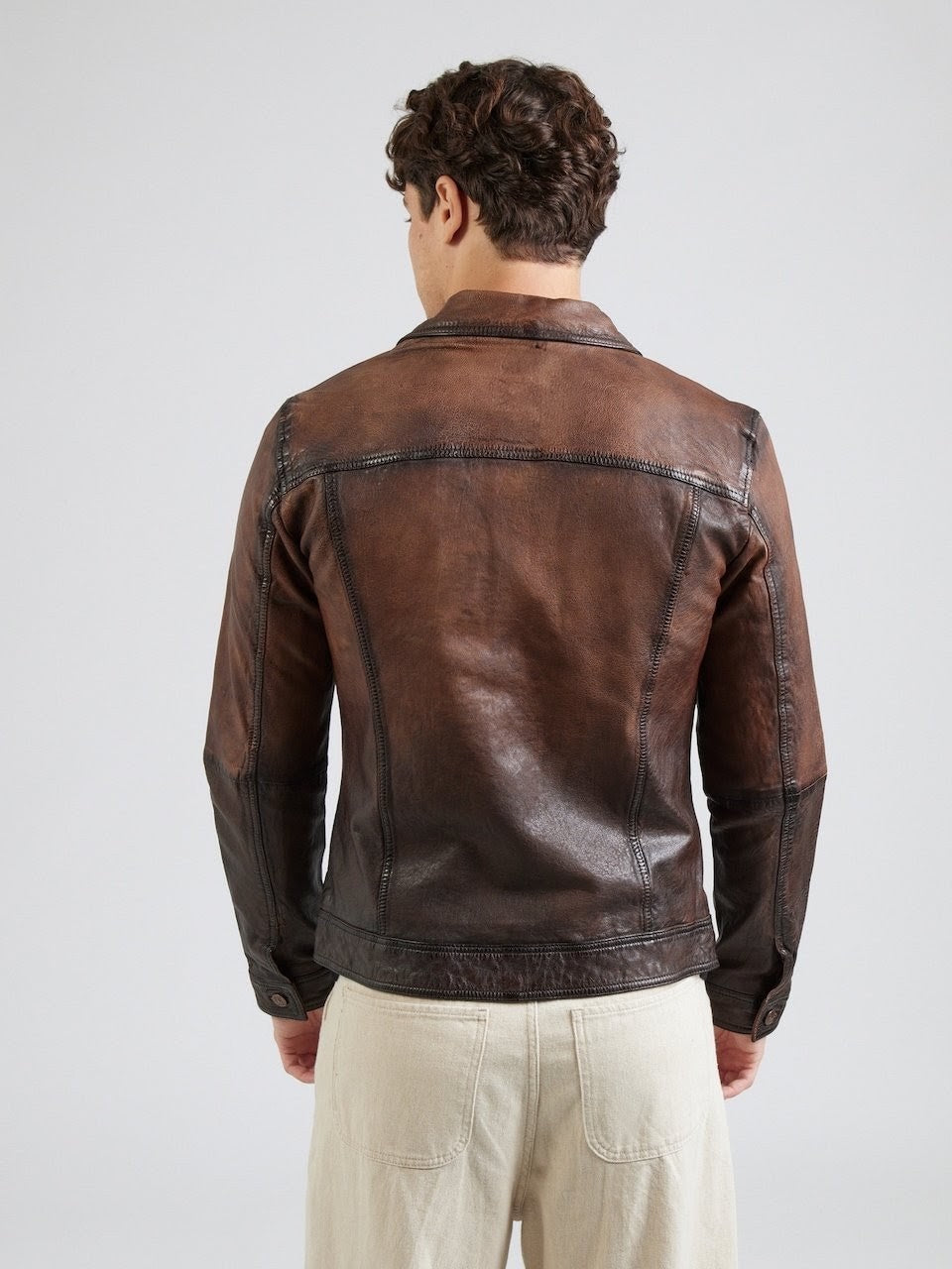 Men's Vintage Leather Trucker Jacket – Burnished Brown