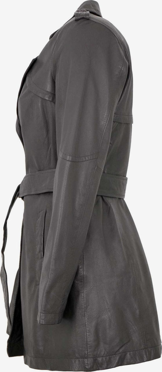 Women's Lamb Leather Trench Coat – Belted Dark Grey