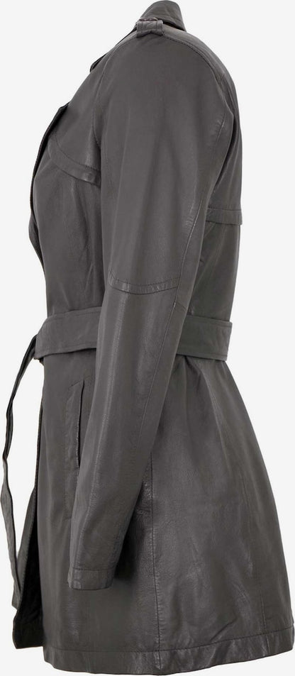 Women's Lamb Leather Trench Coat – Belted Dark Grey