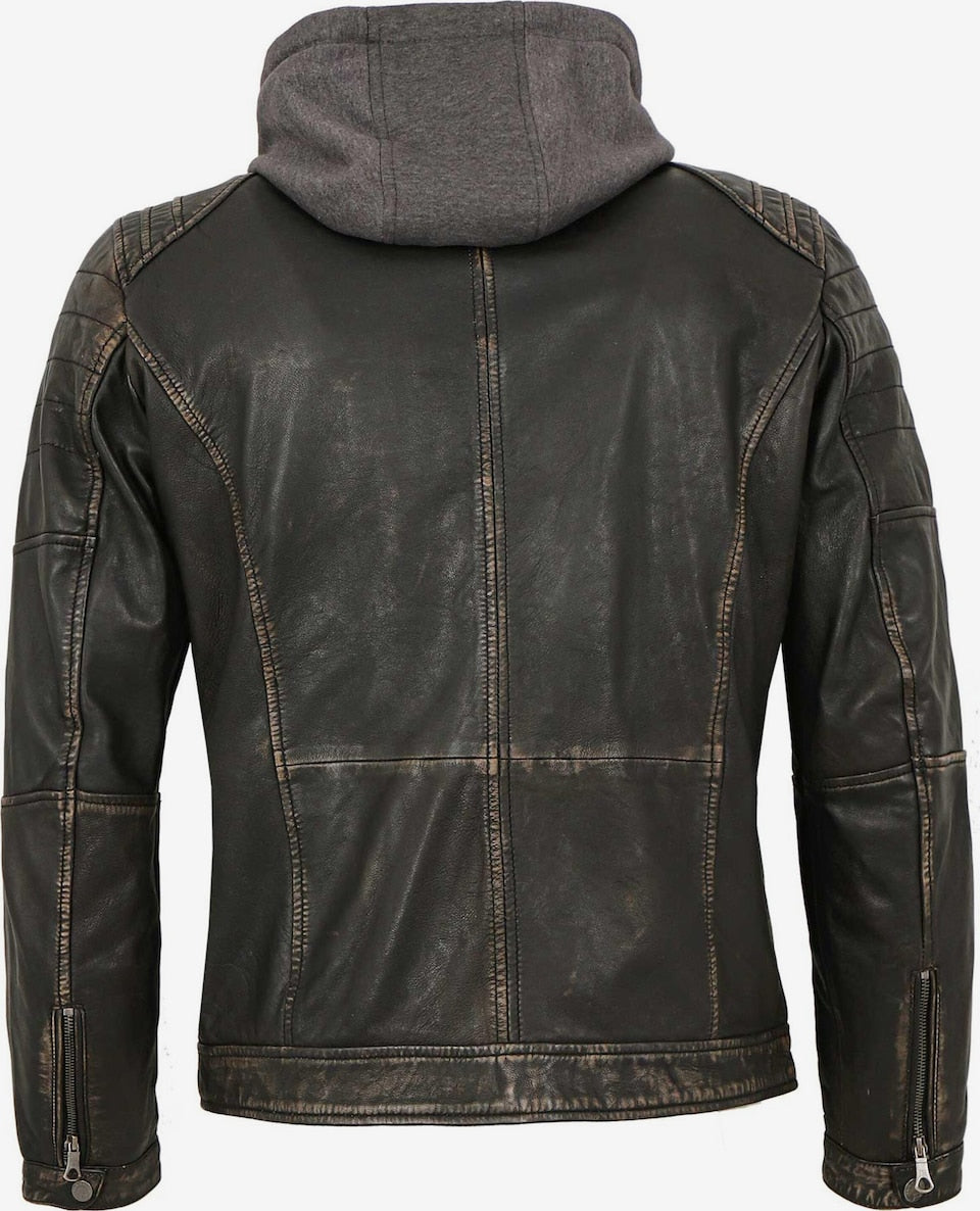 Men's Vintage Lamb Leather Jacket with Hooded Insert – Black