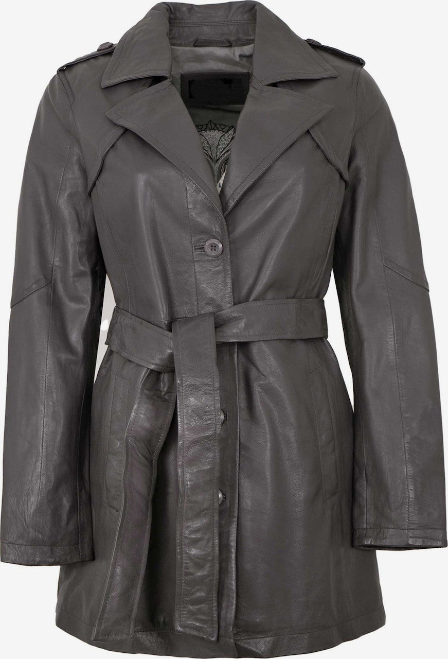 Women's Lamb Leather Trench Coat – Belted Dark Grey
