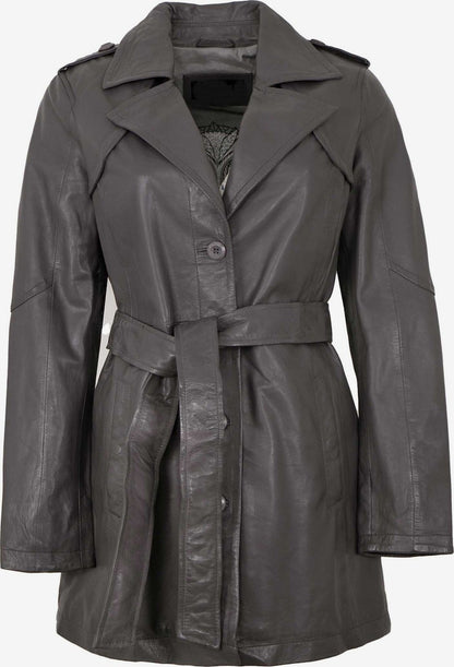 Women's Lamb Leather Trench Coat – Belted Dark Grey
