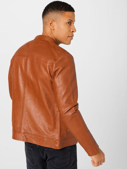 Men's Leather Cafe Racer Jacket – Black or Cognac Minimal Biker