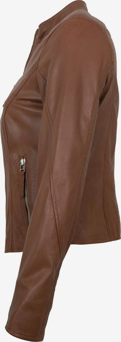 Women's Lamb Leather Moto Jacket – Fitted Tan Brown