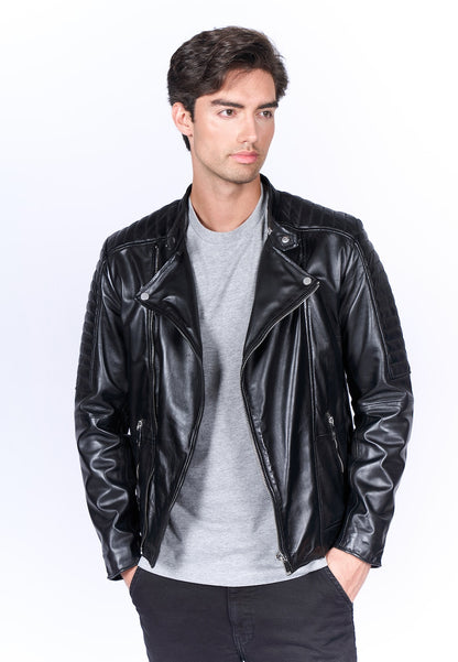 Men's Asymmetric Leather Biker Jacket – Black Quilted Perfecto