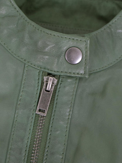 Women's Lamb Leather Racer Jacket – Black, Green or Red Fitted Biker