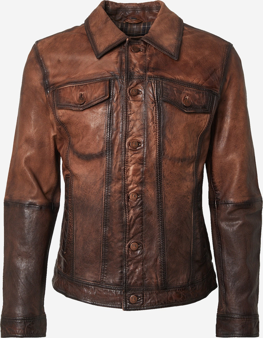 Men's Vintage Leather Trucker Jacket – Burnished Brown