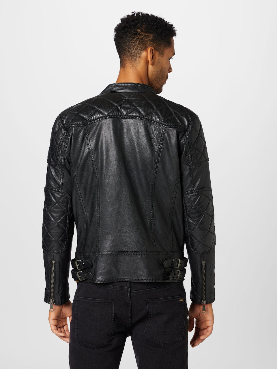 Men's Padded Leather Biker Jacket – Black Quilted Racer