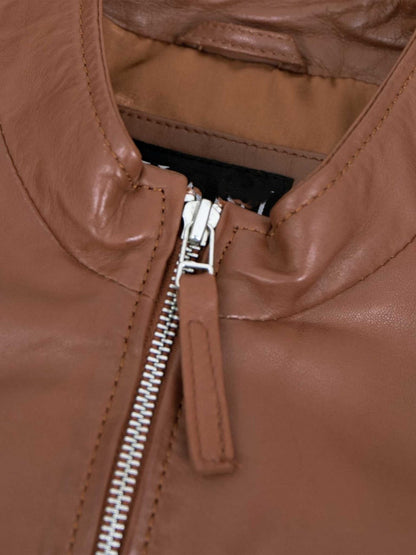 Women's Lamb Leather Moto Jacket – Fitted Tan Brown