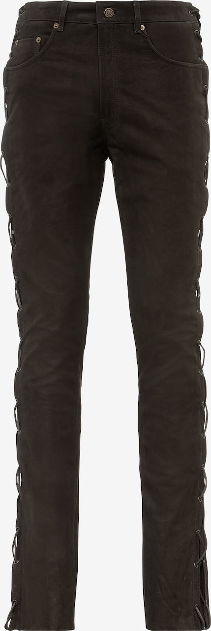 Men's Leather Pants with Laced Side Panels – Slim Fit Black