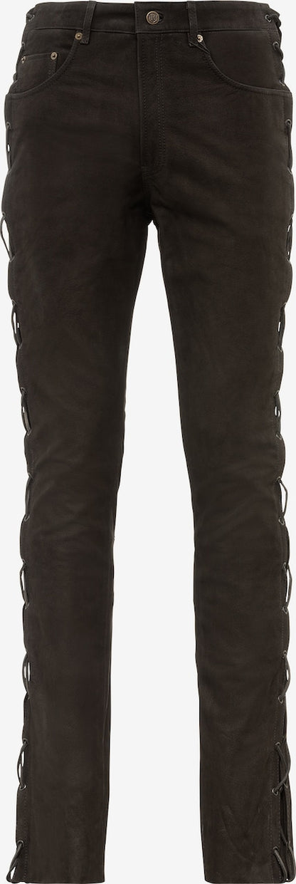 Men's Leather Pants with Laced Side Panels – Slim Fit Black
