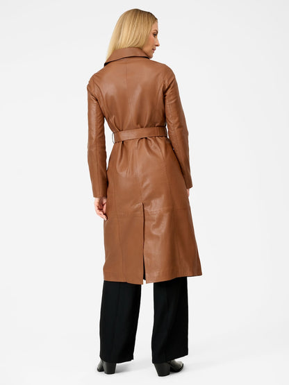 Women's Lamb Leather Trench Coat – Belted Cognac, Black or Beige