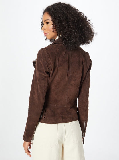 Women's Fitted Leather Biker Jacket – Asymmetric Zip Moto