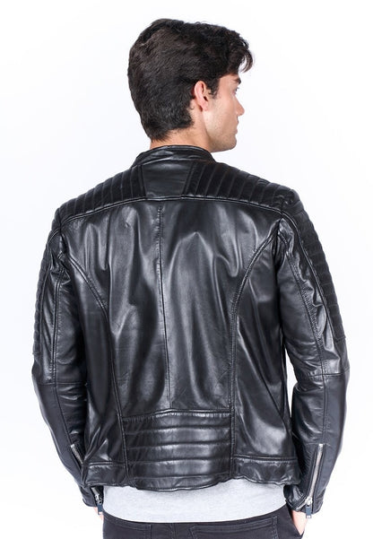 Men's Asymmetric Leather Biker Jacket – Black Quilted Perfecto