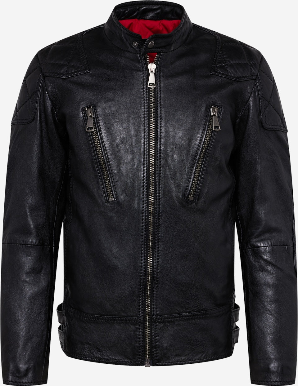 Men's Padded Leather Biker Jacket – Black Quilted Racer