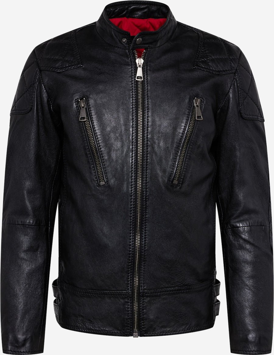 Men's Padded Leather Biker Jacket – Black Quilted Racer