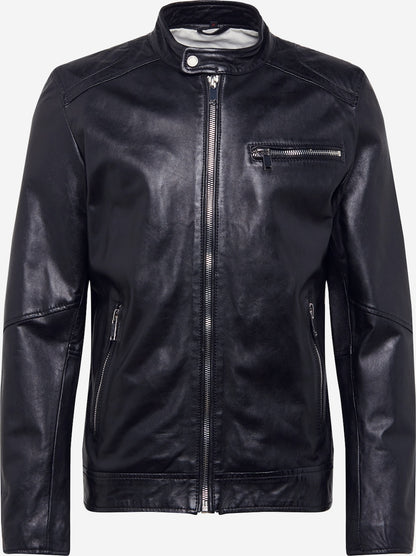 Men's Leather Cafe Racer Jacket – Black or Cognac Minimal Biker