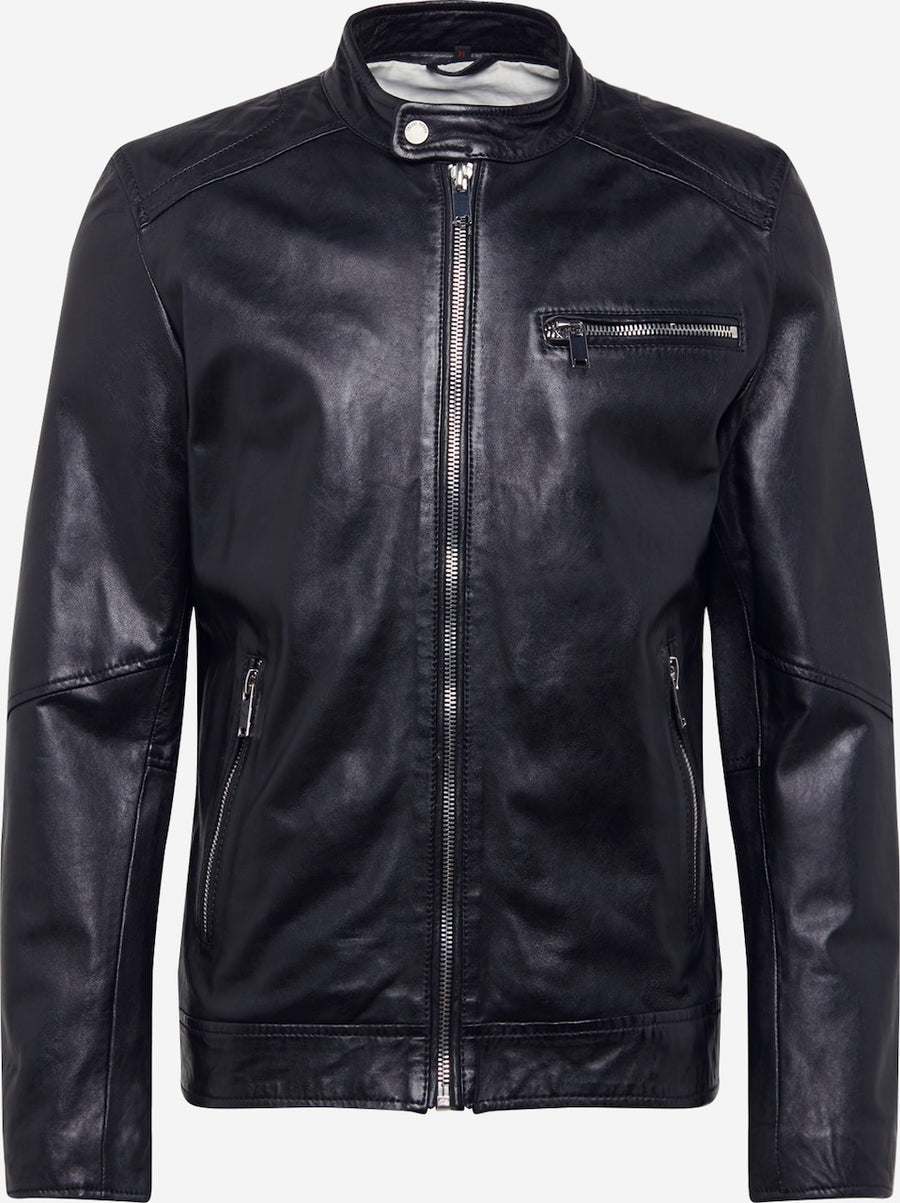 Men's Leather Cafe Racer Jacket – Black or Cognac Minimal Biker