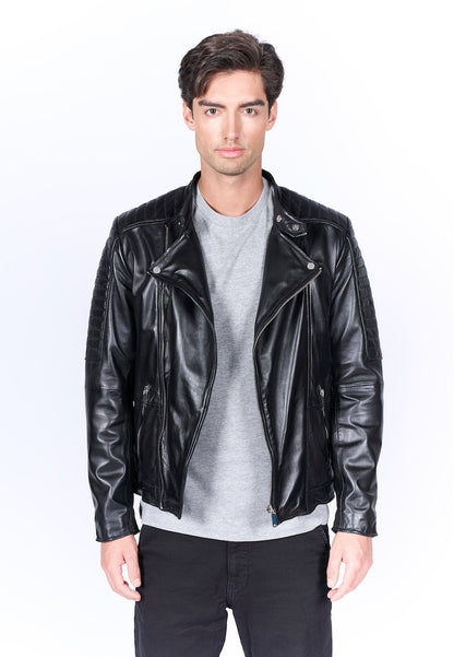 Men's Asymmetric Leather Biker Jacket – Black Quilted Perfecto
