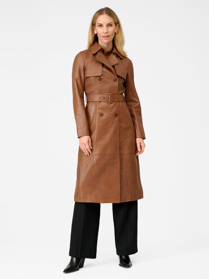Women's Lamb Leather Trench Coat – Belted Cognac, Black or Beige