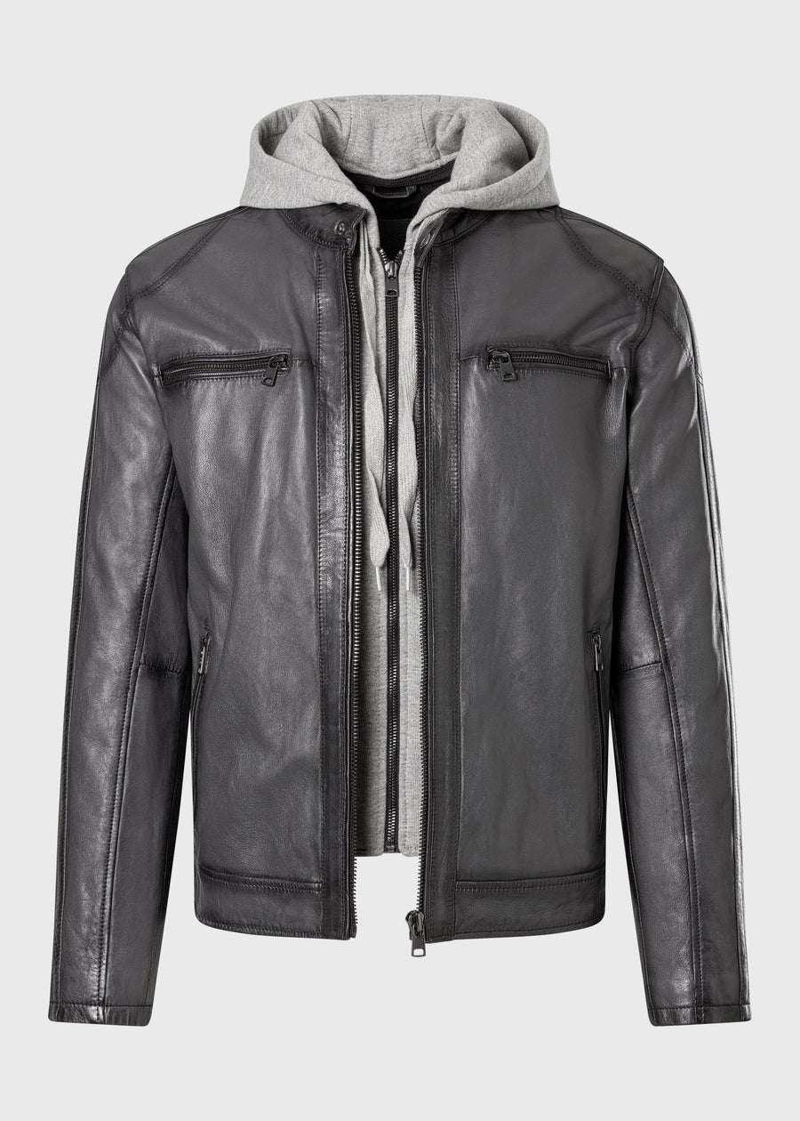Men's Vegetable-Tanned Lambskin Leather Jacket with Removable Hood Insert – Real Leather Biker Jacket (S–3XL)