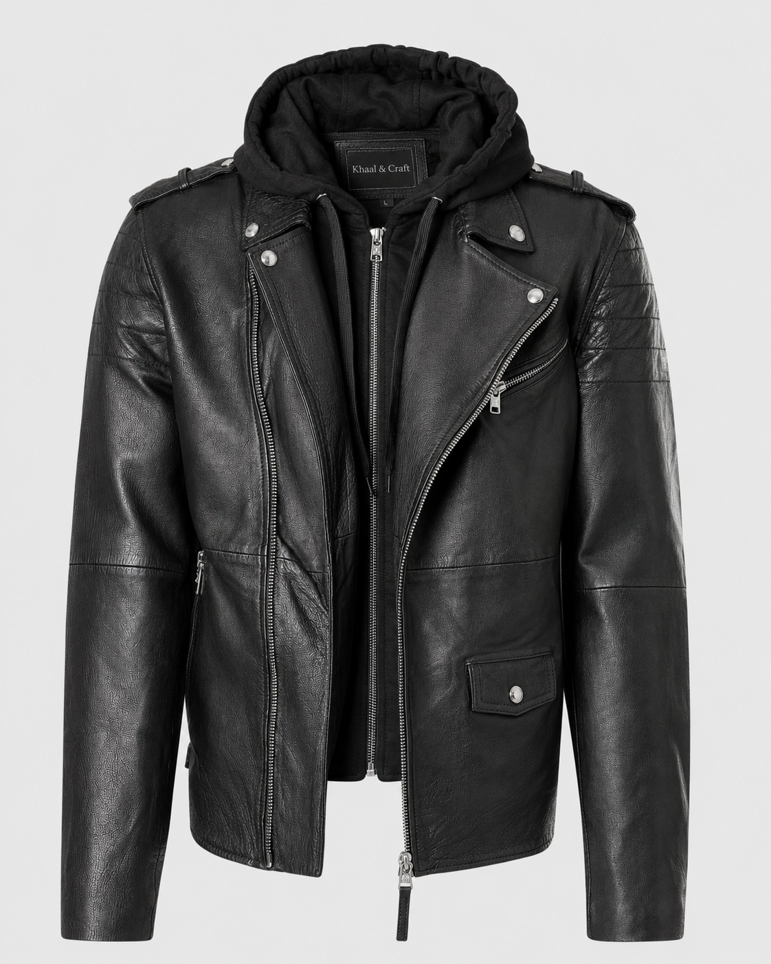 Men’s Hooded Vintage Leather Moto Jacket