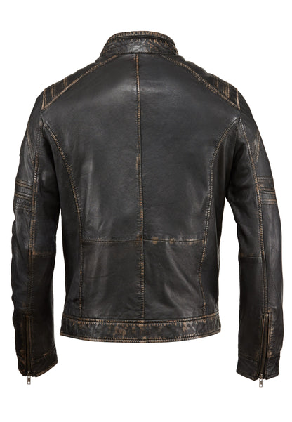 Men’s Distressed Black Leather Biker Jacket