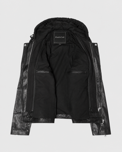 Men’s Hooded Vintage Leather Moto Jacket