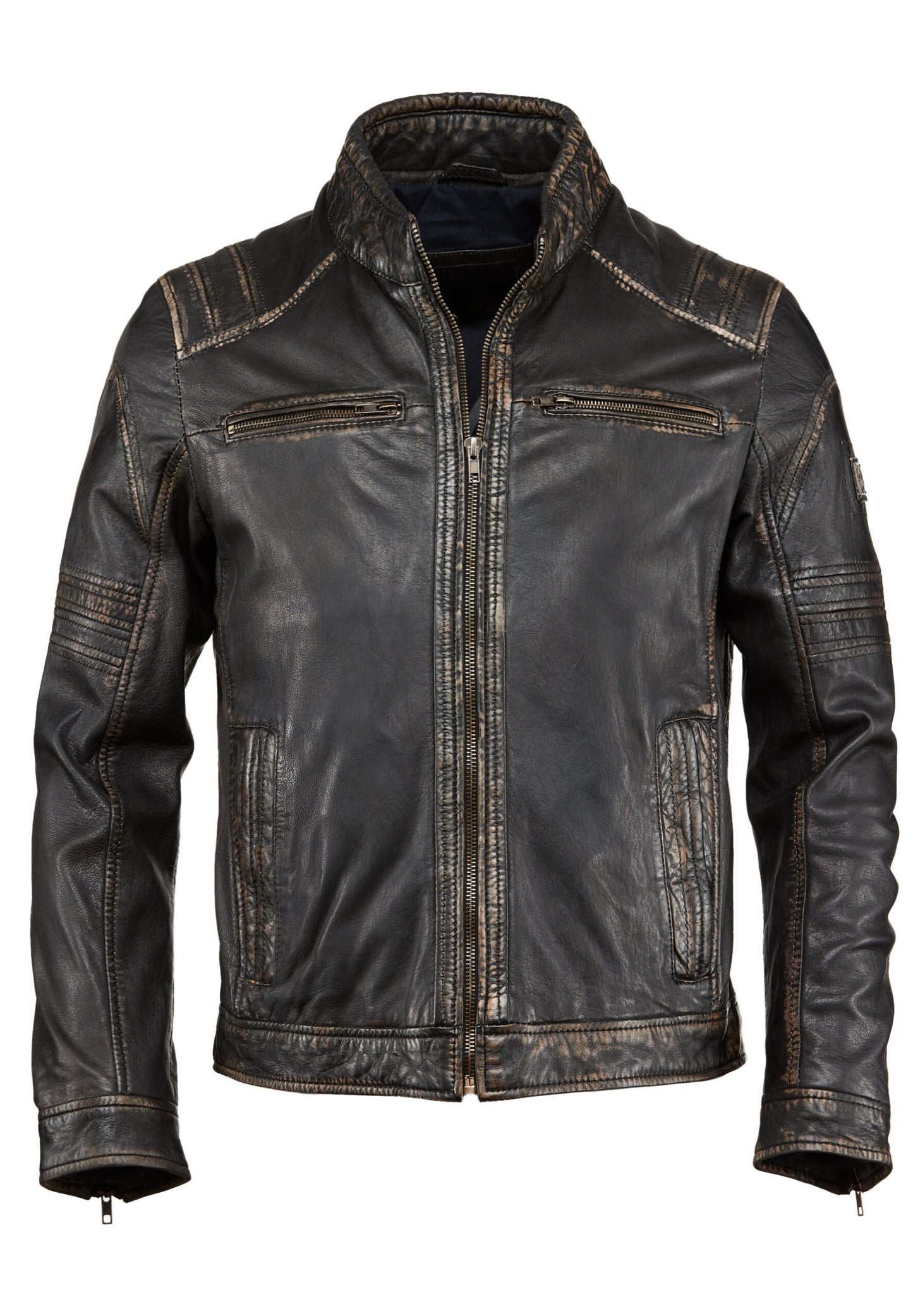 Men’s Distressed Black Leather Biker Jacket