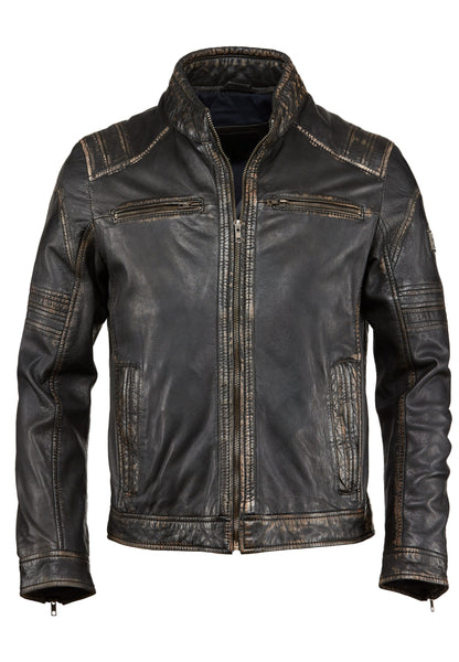Men’s Distressed Black Leather Biker Jacket