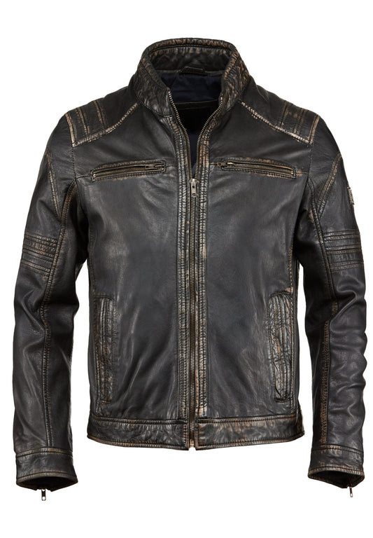 Men’s Distressed Black Leather Biker Jacket