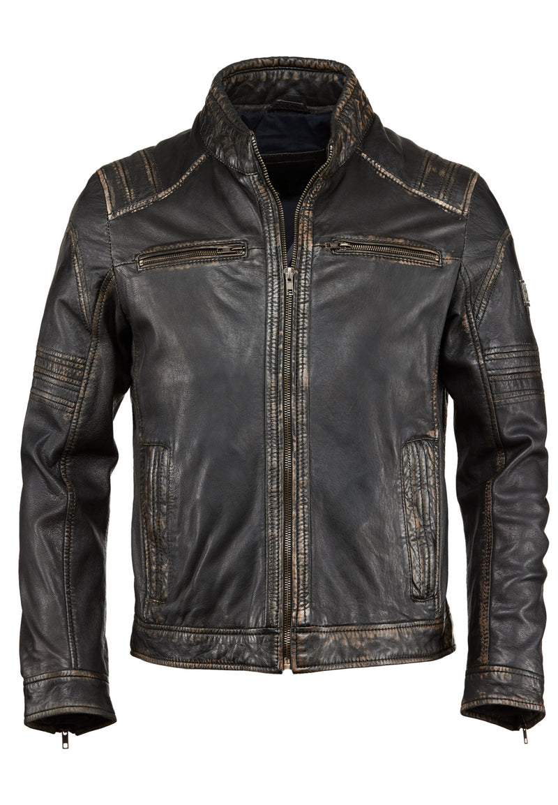 Men's Distressed Black Leather Biker Jacket – Real Sheep Leather Moto Jacket