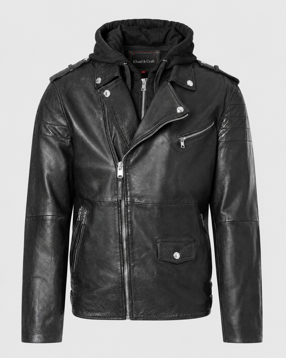 Men’s Hooded Vintage Leather Moto Jacket