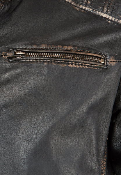 Men’s Distressed Black Leather Biker Jacket