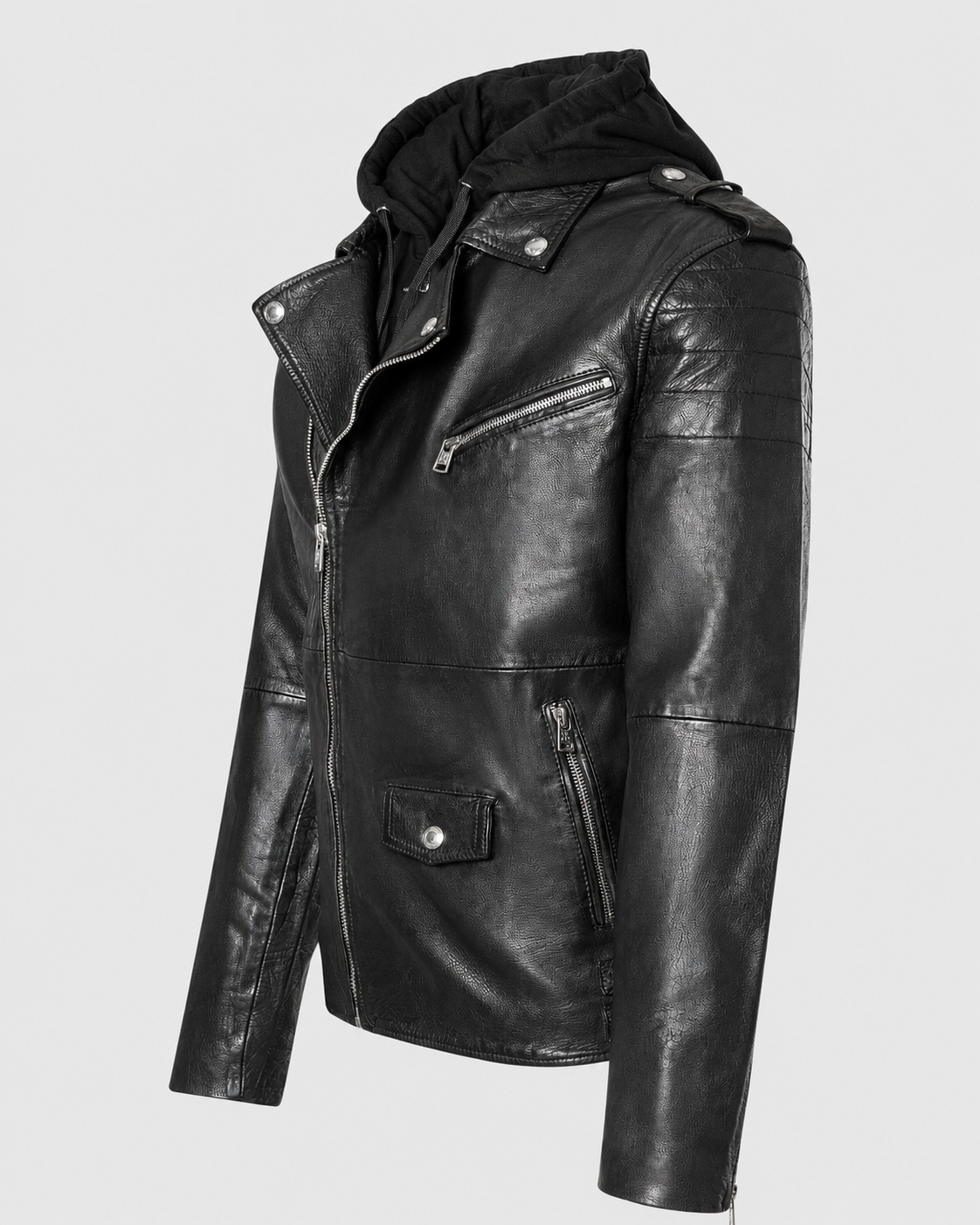Men’s Hooded Vintage Leather Moto Jacket